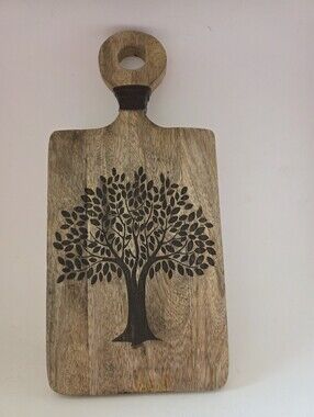 Decorative Wooden Cutting Board with Etched Tree 6 1/2" x 14" Primitive Farmhous
